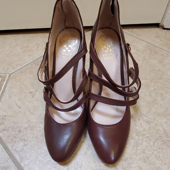 Vince Camuto brown/plum leather heels - Picture 2 of 7